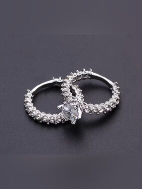Silver Crystal Pavé Hoop Earrings with Center Stone - Women Jewelry